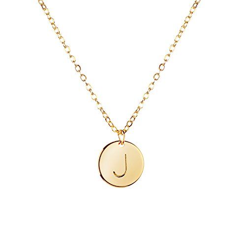 Gold Initial Necklace Initial Disc Necklace Mothers Day Gift Bridesmaid Jewelry Gift for Her (J) | Amazon (US)