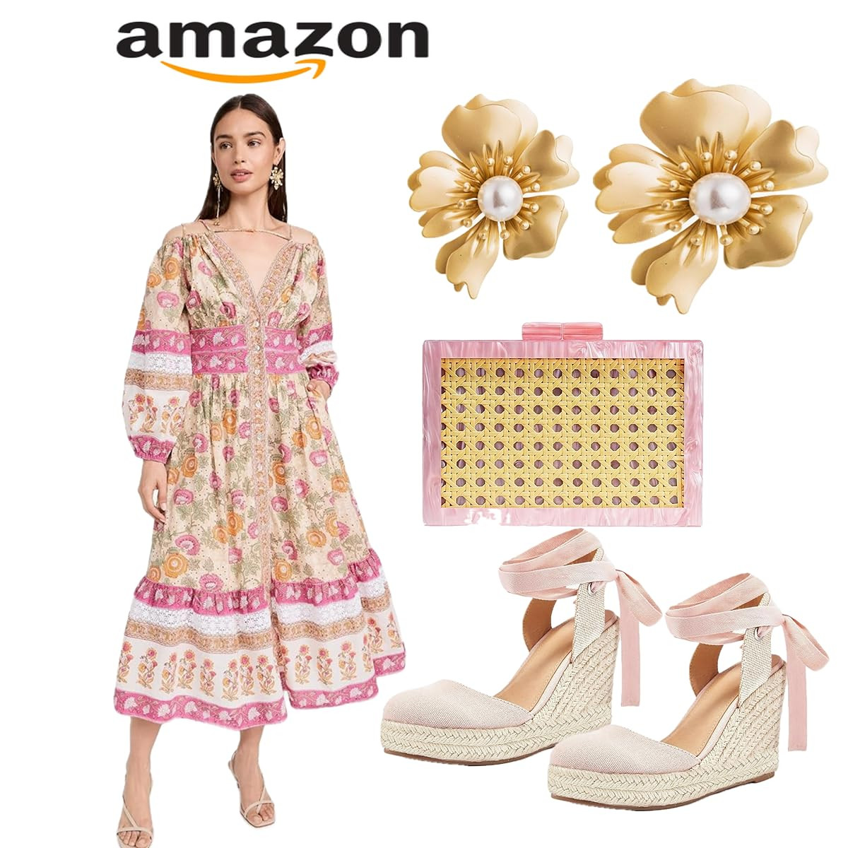 Elarith Flower Pearl Earrings for Women, Exaggerated Fashion Gold Earrings Jewelry | Amazon (US)