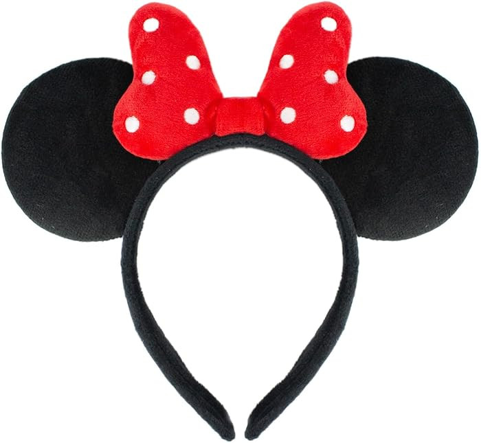 JIAHANG 3D Mouse Ears Headband, Red Velvet Bow with Polka Dots Hairband, Party Decoration Headwea... | Amazon (US)