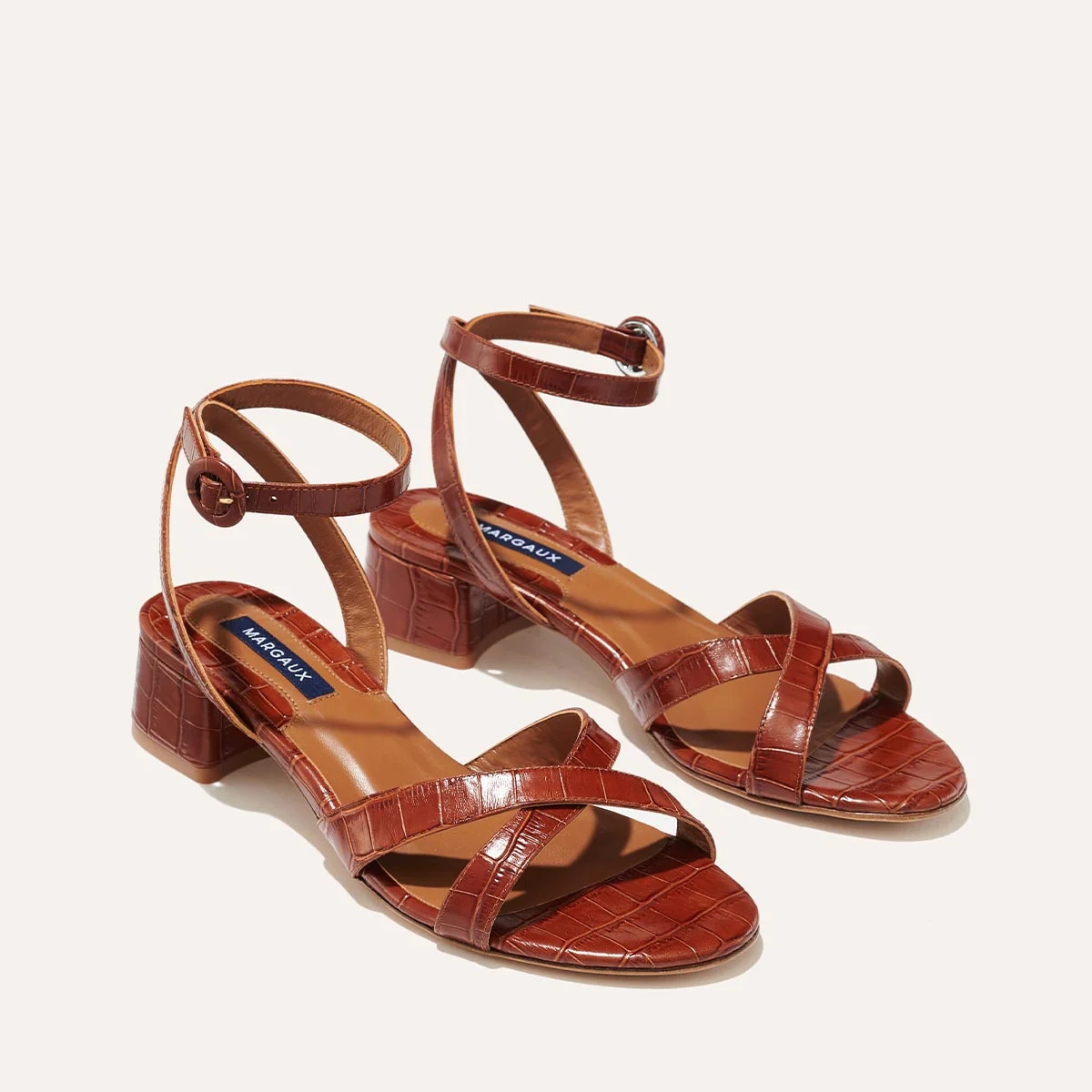 The Lena Sandal - Mahogany Croc Embossed | Margaux
