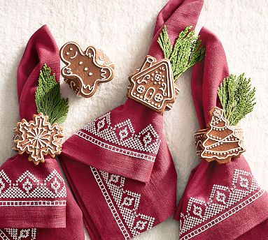 Gingerbread Stoneware Napkin Rings - Mixed Set of 4 | Pottery Barn (US)