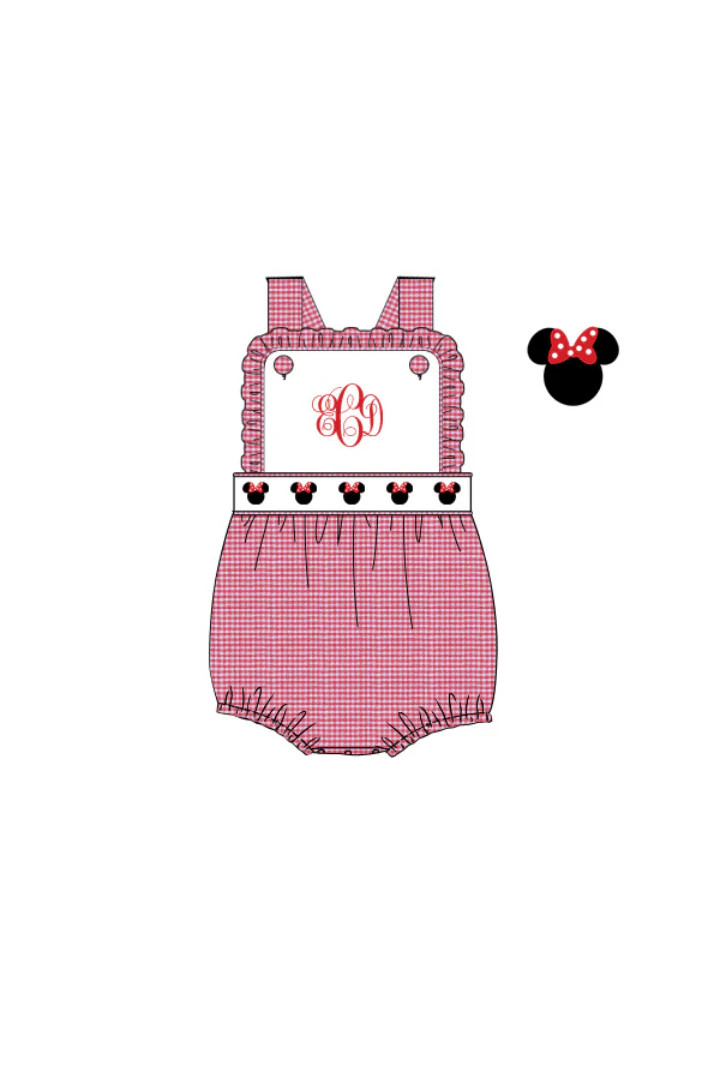 Pre-Order Embroidered Mouse Red Gingham Sun Bubble | The Smocked Flamingo