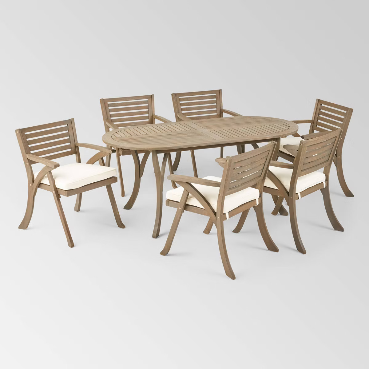 Hermosa 7pc Acacia Wood Oval Dining Set Gray/Cream: Weather-Resistant, 6-Seater - Christopher Kni... | Target