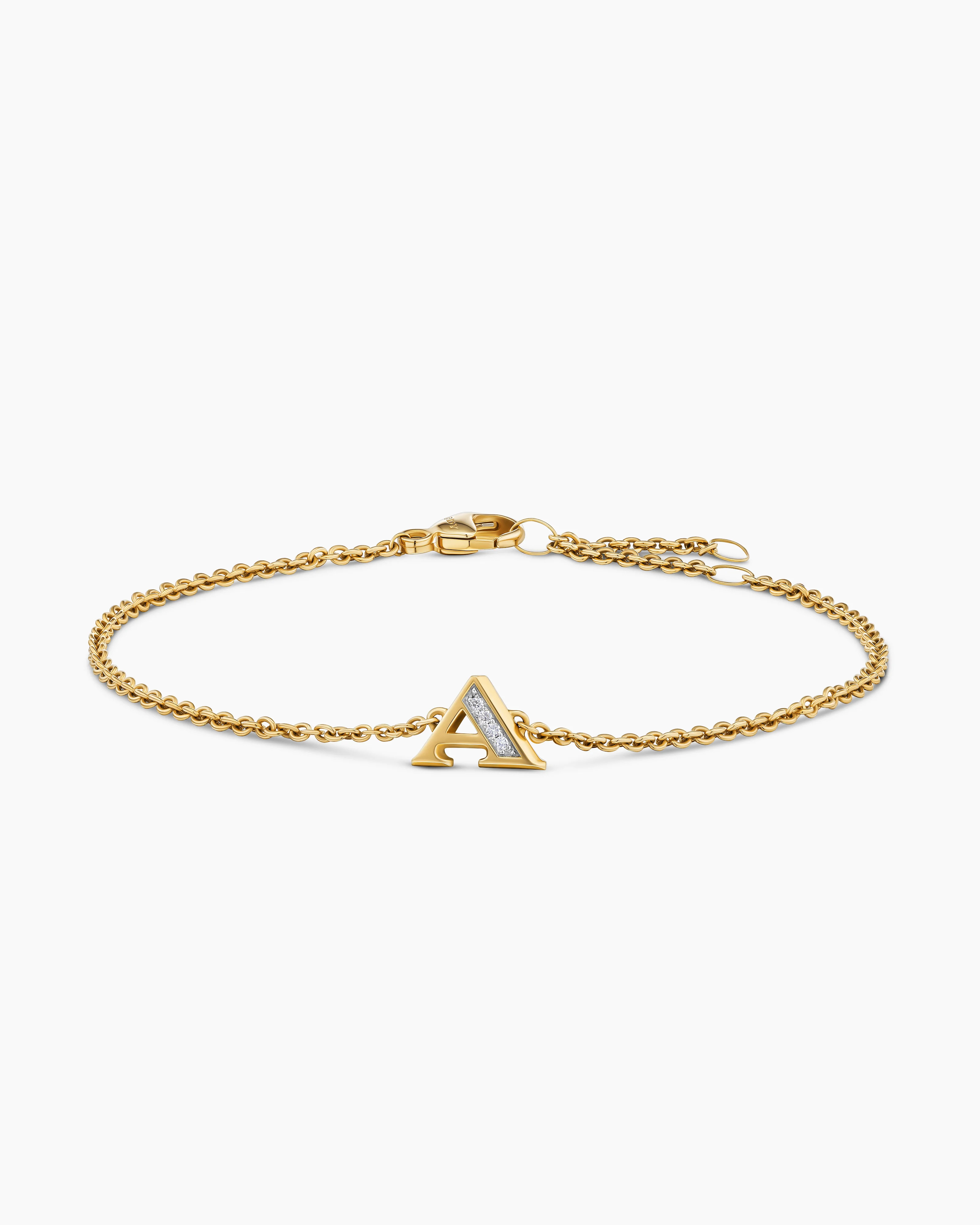 David Yurman | Petite Pavé Initial Chain Bracelet in 18K Yellow Gold with Diamond A | David Yurman