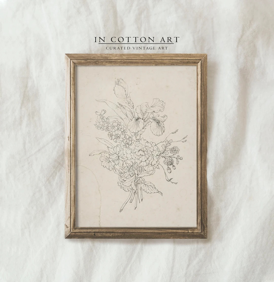 Vintage Bouquet Drawing PRINTABLE / Antique Botanical Sketch - Etsy | Etsy (US)