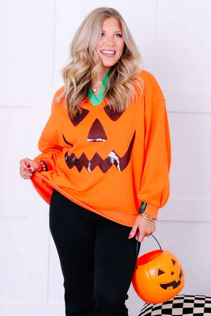 Queen Of Sparkles Jack O Lantern Orange Long Sleeve Sweatshirt | The Willow Tree
