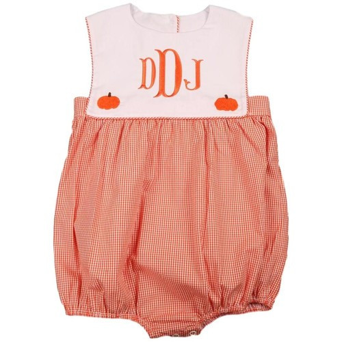 Orange Gingham Embroidered Pumpkin Bubble | Cecil and Lou