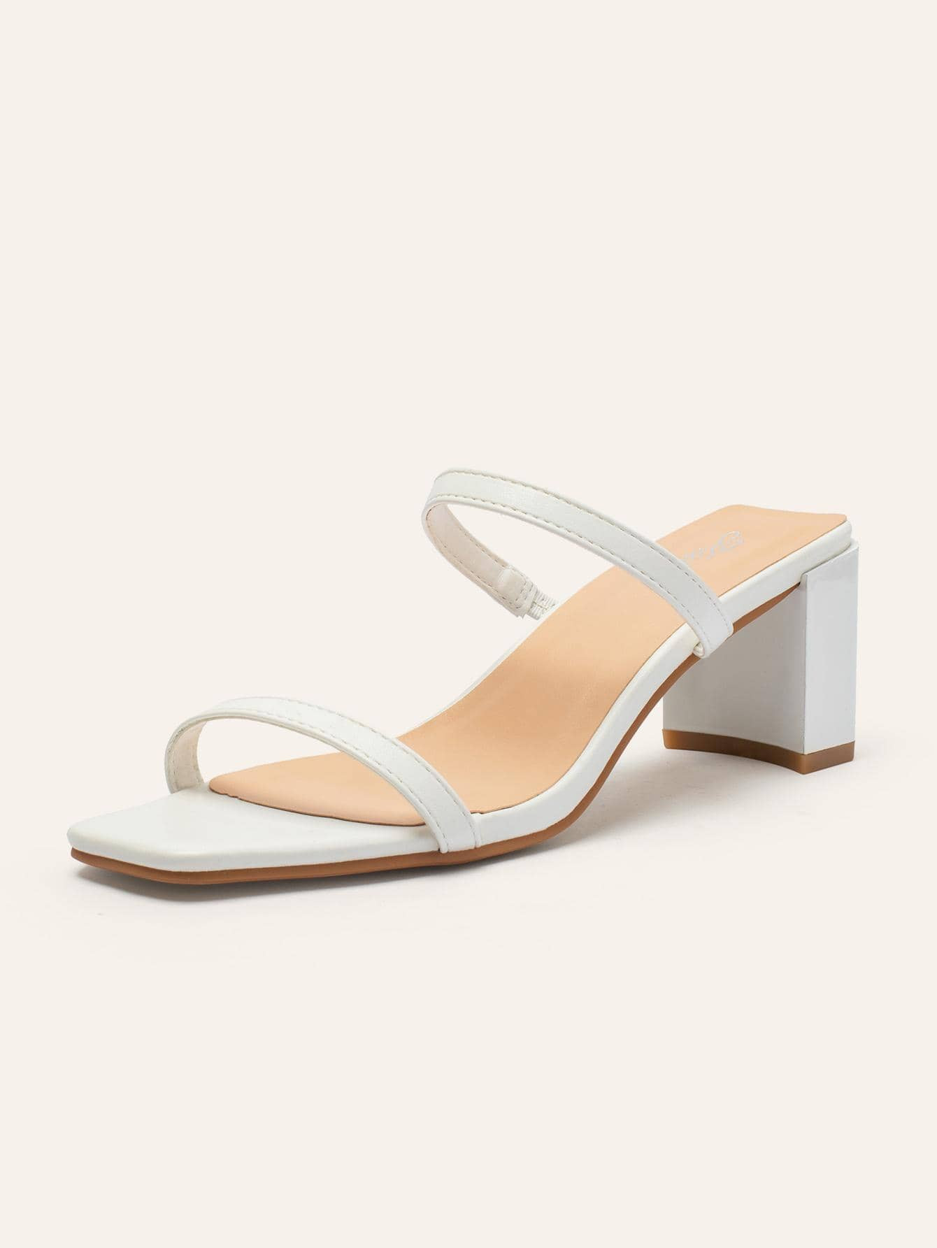 Women's Square Open Toe Heeled Sandals Block Heel Mules Two Strap Heeled Slide Sandals | SHEIN