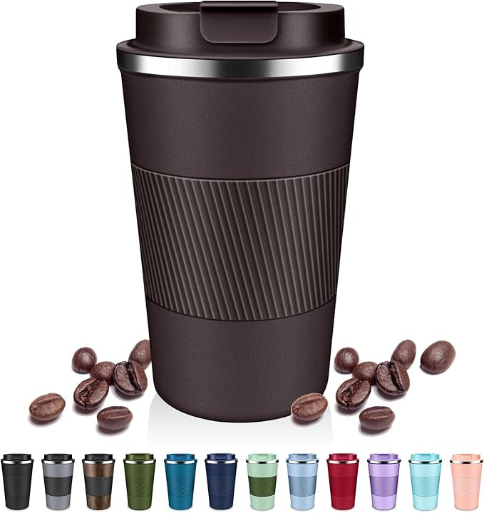 DUBUXW Insulated Coffee Tumblers with Flip Lid 12oz / 17oz, Stainless Steel Travel Coffee Mug Lea... | Amazon (US)