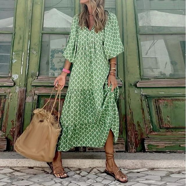 Mgoohoen Clearance Summer Dresses for Women Casual Plus Size Half Puff Sleeve Hawaiian Beach Maxi... | Walmart (US)