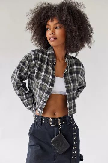 Urban Renewal Recycled Raw Cropped Flannel Shirt | Urban Outfitters (US and RoW)