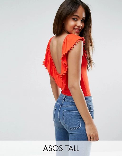 ASOS TALL Body with Pom Pom Ruffle and Low Back | ASOS US