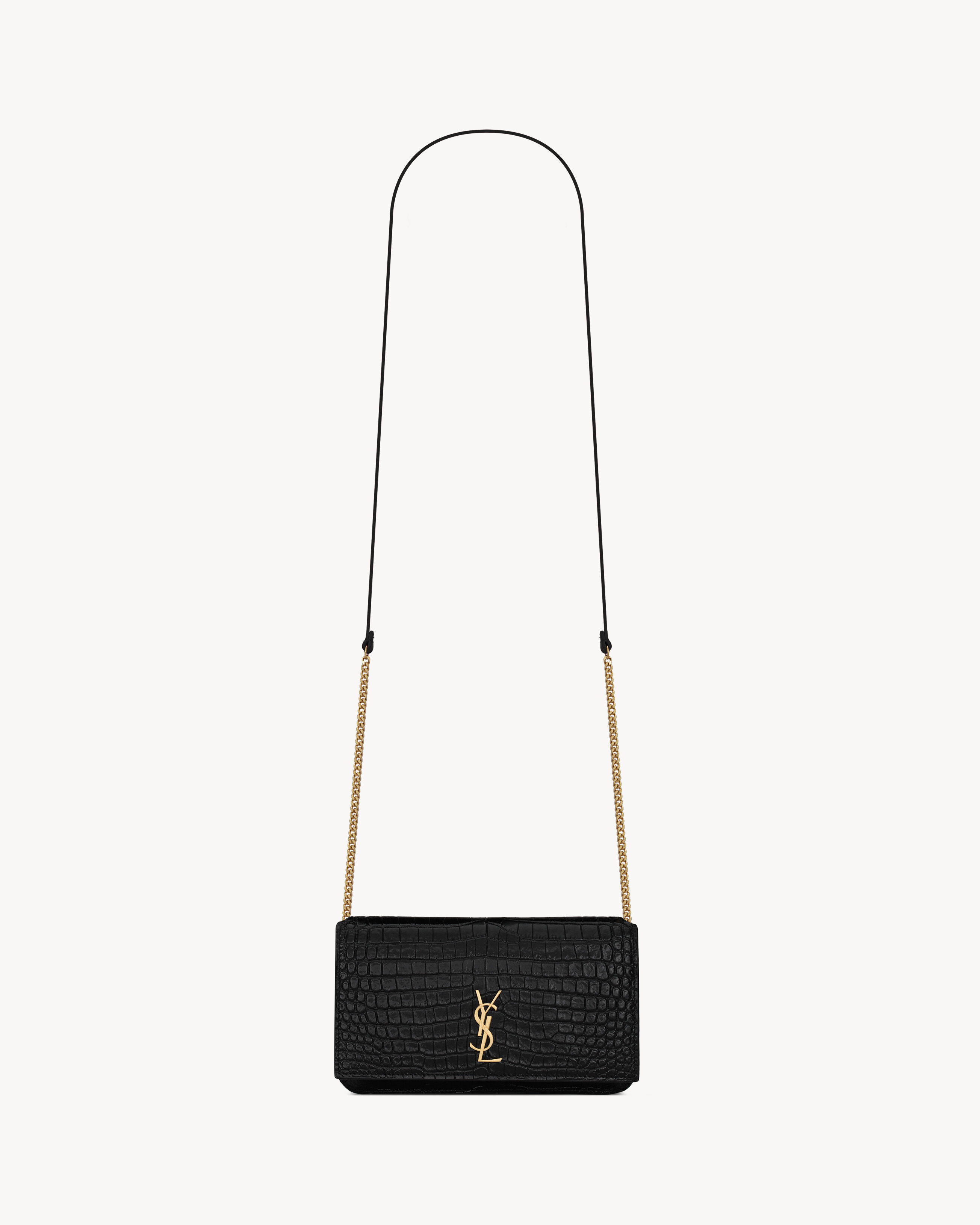 CASSANDRE phone holder in SHINY crocodile-embossed leather in Black | Saint Laurent | YSL EN-US | Saint Laurent Inc. (Global)