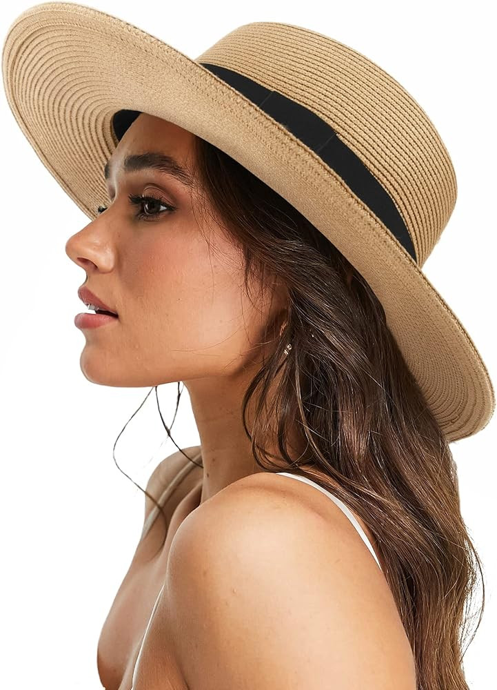 Camptrace Womens Sun Hats for Summer Straw Beach Hat Sun Protection Wide Brim Boater Hat | Amazon (US)