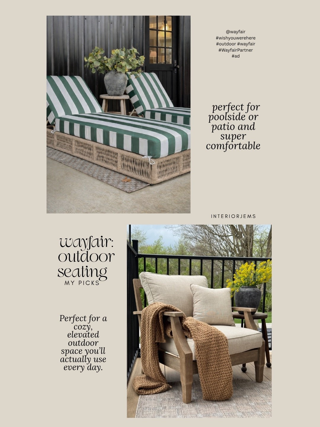 #Ad These outdoor pieces instantly made my patio feel more elevated

The loungers are the most comfortable and perfect for poolside or patio days, and this chair is so luxe and even better in person. It’s one of those pieces that makes the whole space feel more put together and easy to use every day.

@wayfair #wishyouwerehere #outdoor #wayfair #WayfairPartner

#LTKSaleAlert #LTKHome