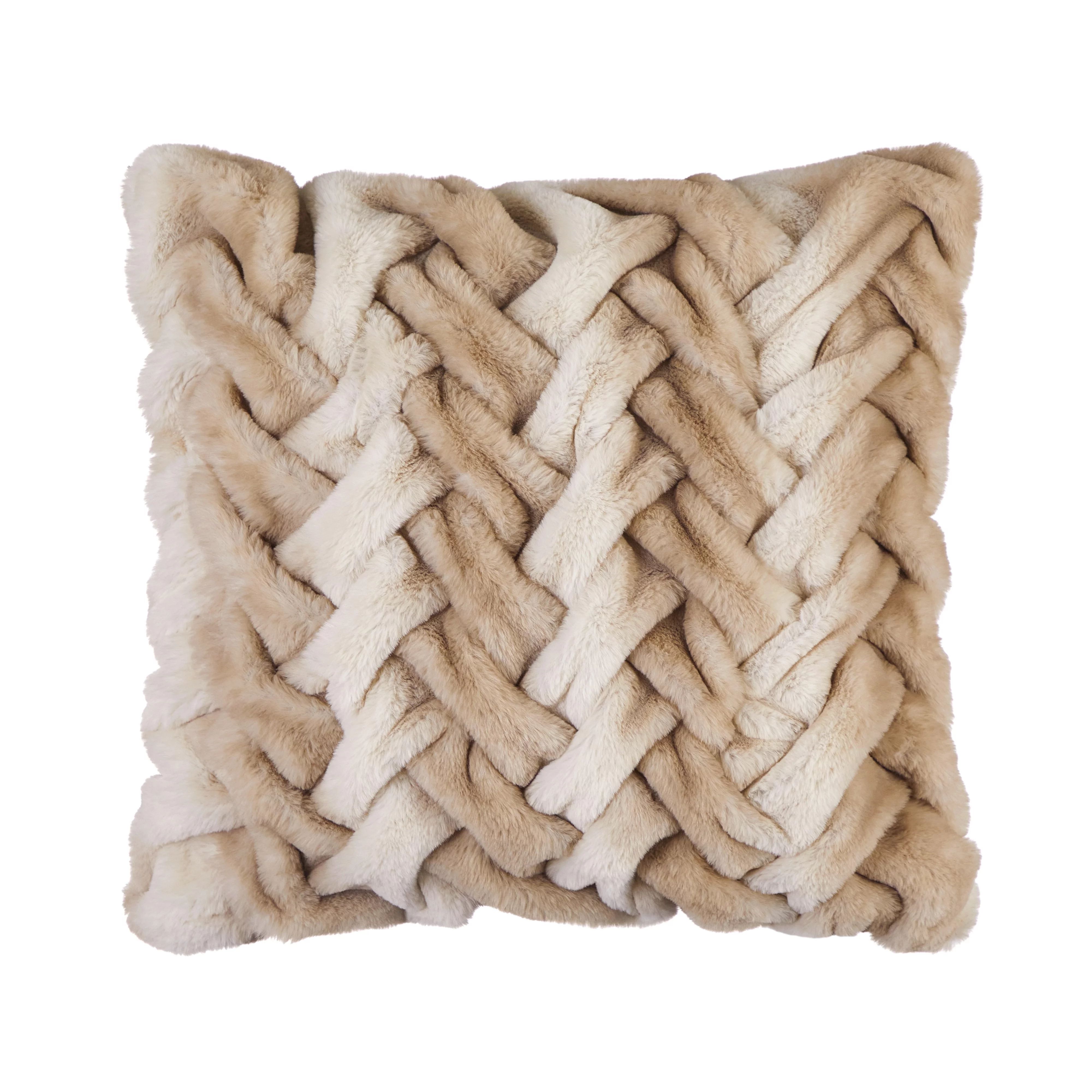 Sofia Home Braided Faux Fur 20" x 20" Ombre Tan Decorative Pillow by Sofia Vergara - Walmart.com | Walmart (US)