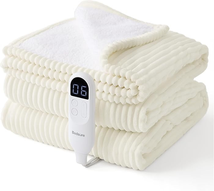 Bedsure GentleSoft Electric Blanket Twin - Soft Ribbed Flannel Heated Blanket, Heating with 10 Ti... | Amazon (US)