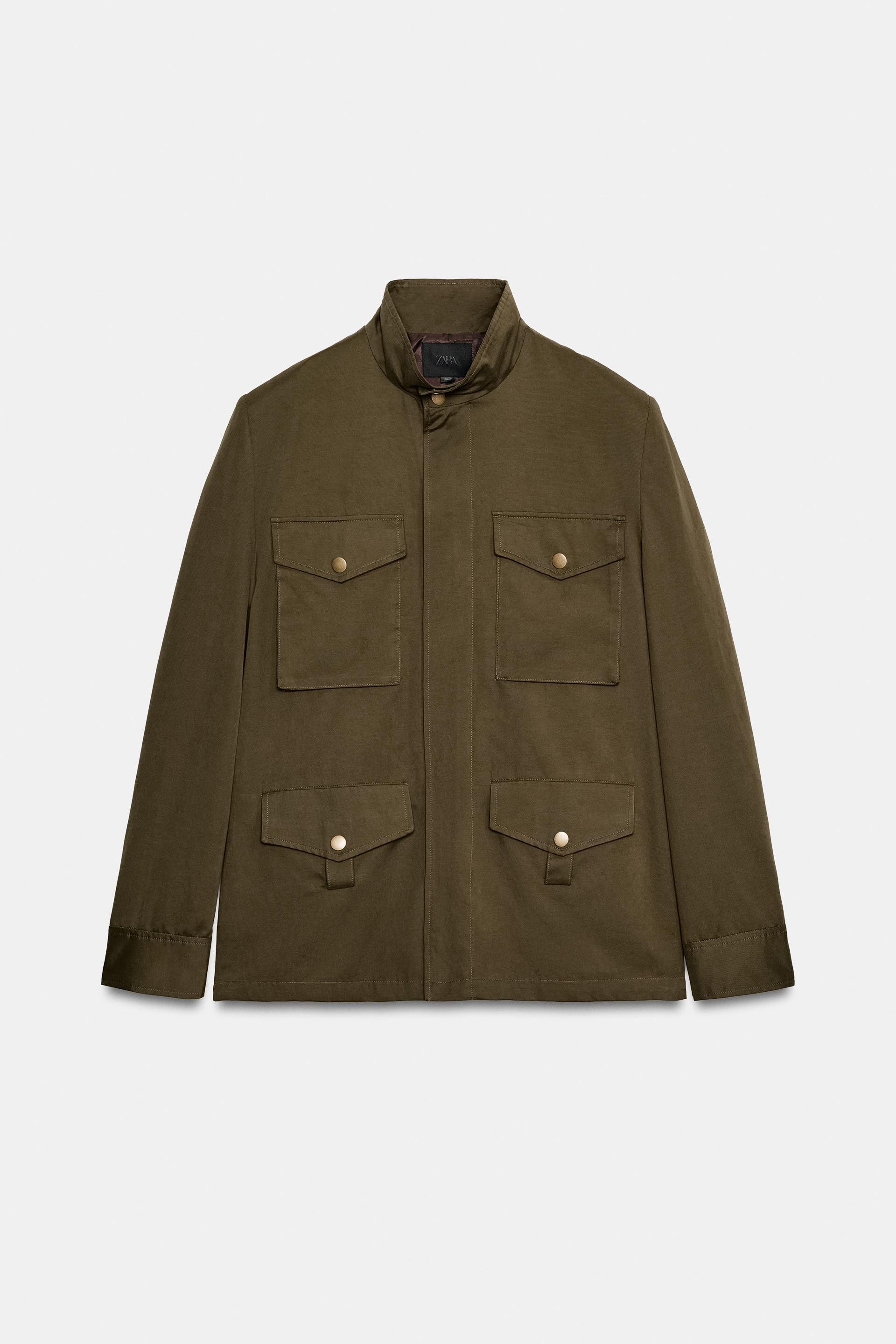 Zara - Shoulder Pad Pocket Jacket - Khaki - M - Woman | Zara US