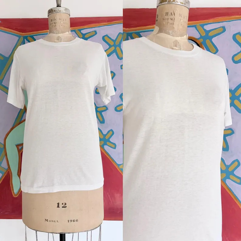 Vintage 80s Worn Thin Blank White T-shirt - Single Stitch 50/50 - Men's Small Women's Medium 17.5... | Etsy (US)