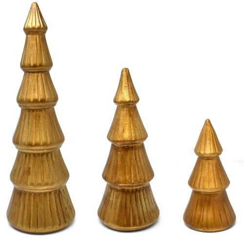 Gift Boutique Set of 3 Christmas Trees Table Decorations Centerpiece Holiday MDF Wood Gold Tree Figurine Tiered Tray Tabletop Decor 3 Sizes for Office Mantle Home Winter Xmas Party Supplies | Amazon (US)