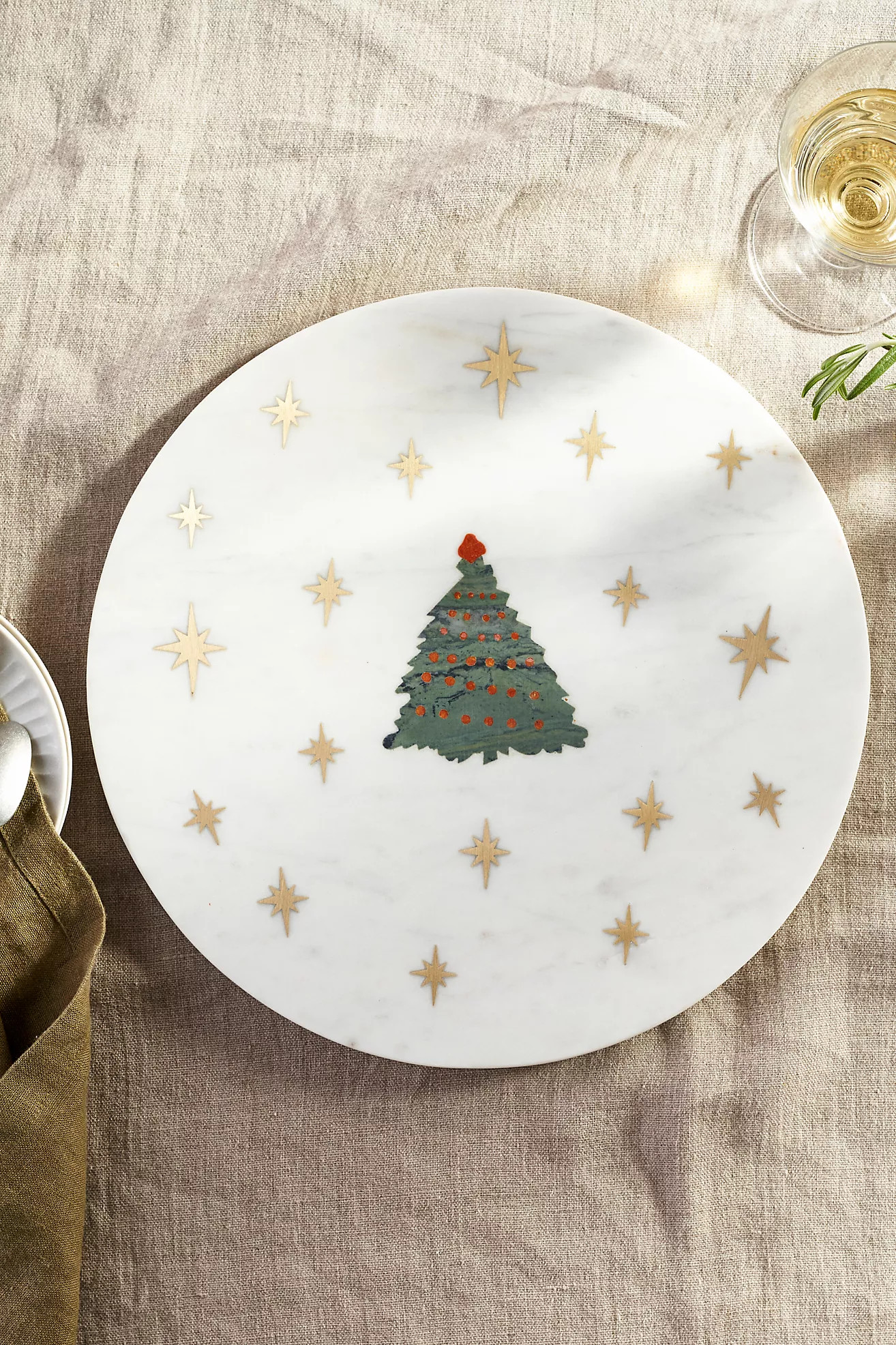 Sparkly Christmas Tree Marble Cheese Board | Anthropologie (US)