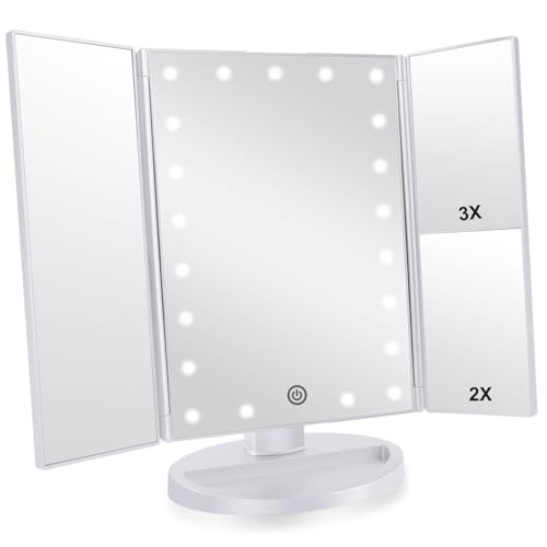 Infitrans Trifold Makeup Mirror Vanity Mirror with Lights,1X 2X 3X Magnification,Touch Screen,180 Adjustable Rotation,Portable Travel Bathroom Cosmetic Mirror | Amazon (US)