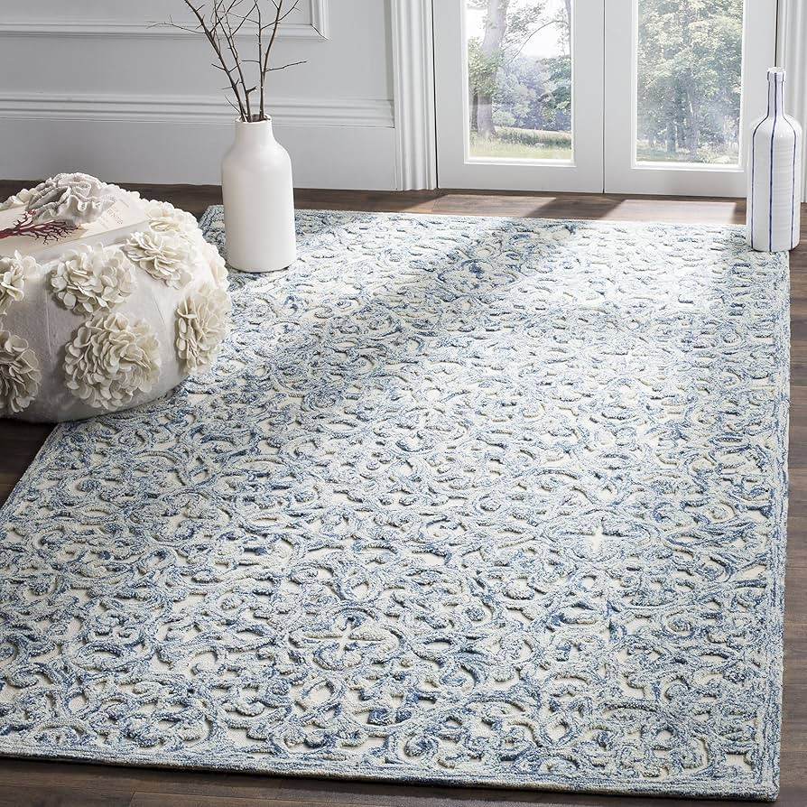SAFAVIEH Trace Collection Area Rug - 8' x 10', Blue & Ivory, Handmade Wool, Ideal for High Traffi... | Amazon (US)
