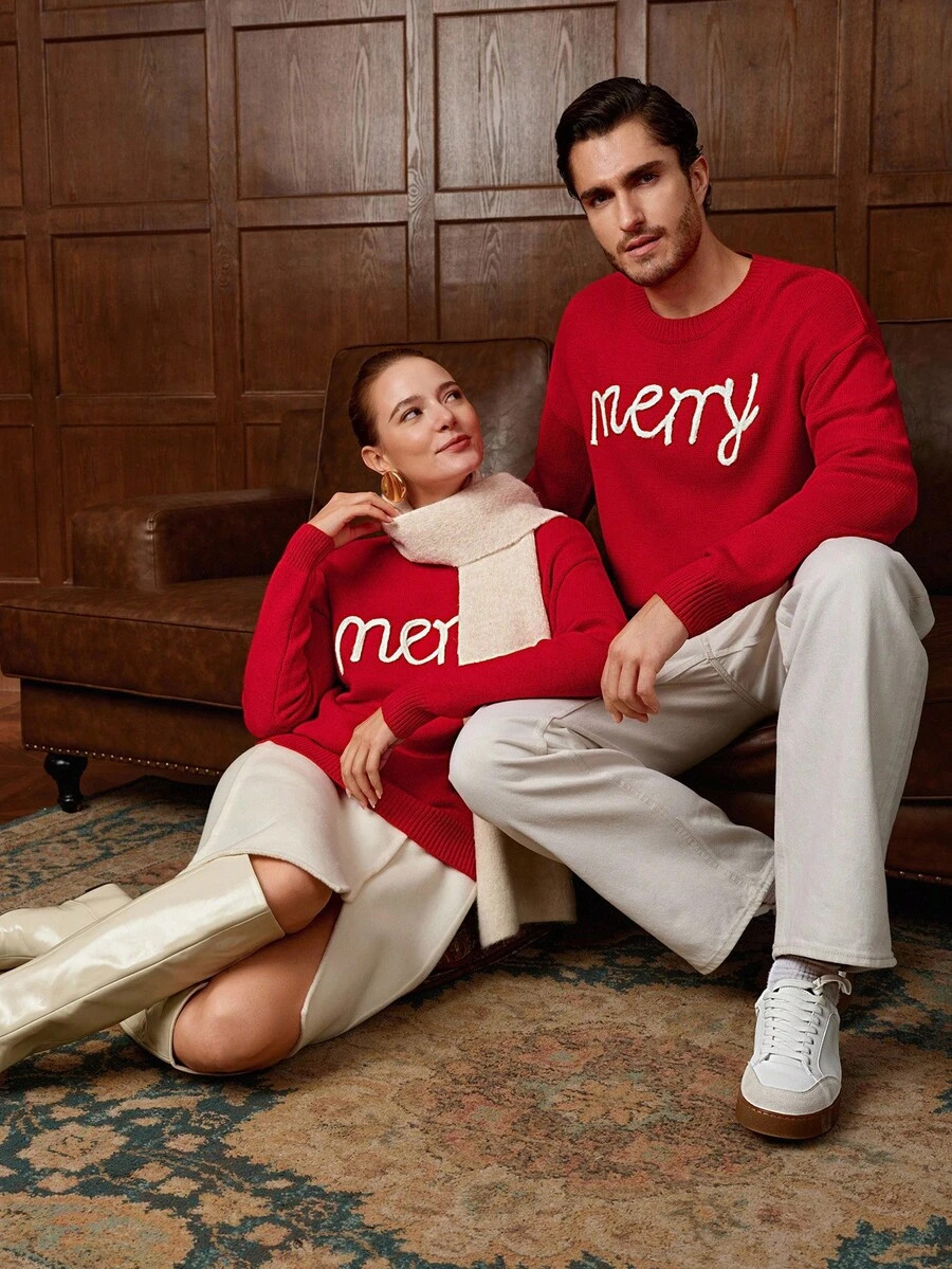 Manfinity Homme Men's Christmas Family Cartoon Pattern Element Decor Crew Neck Long Sleeve Sweate... | SHEIN