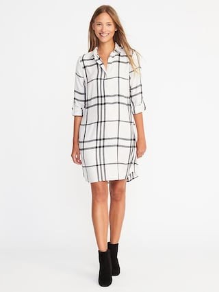 Old Navy Womens Plaid Pullover Shirt Dress For Women White Plaid Size L | Old Navy US