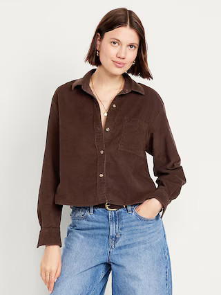 Cropped Button-Down Corduroy Shirt | Old Navy (US)
