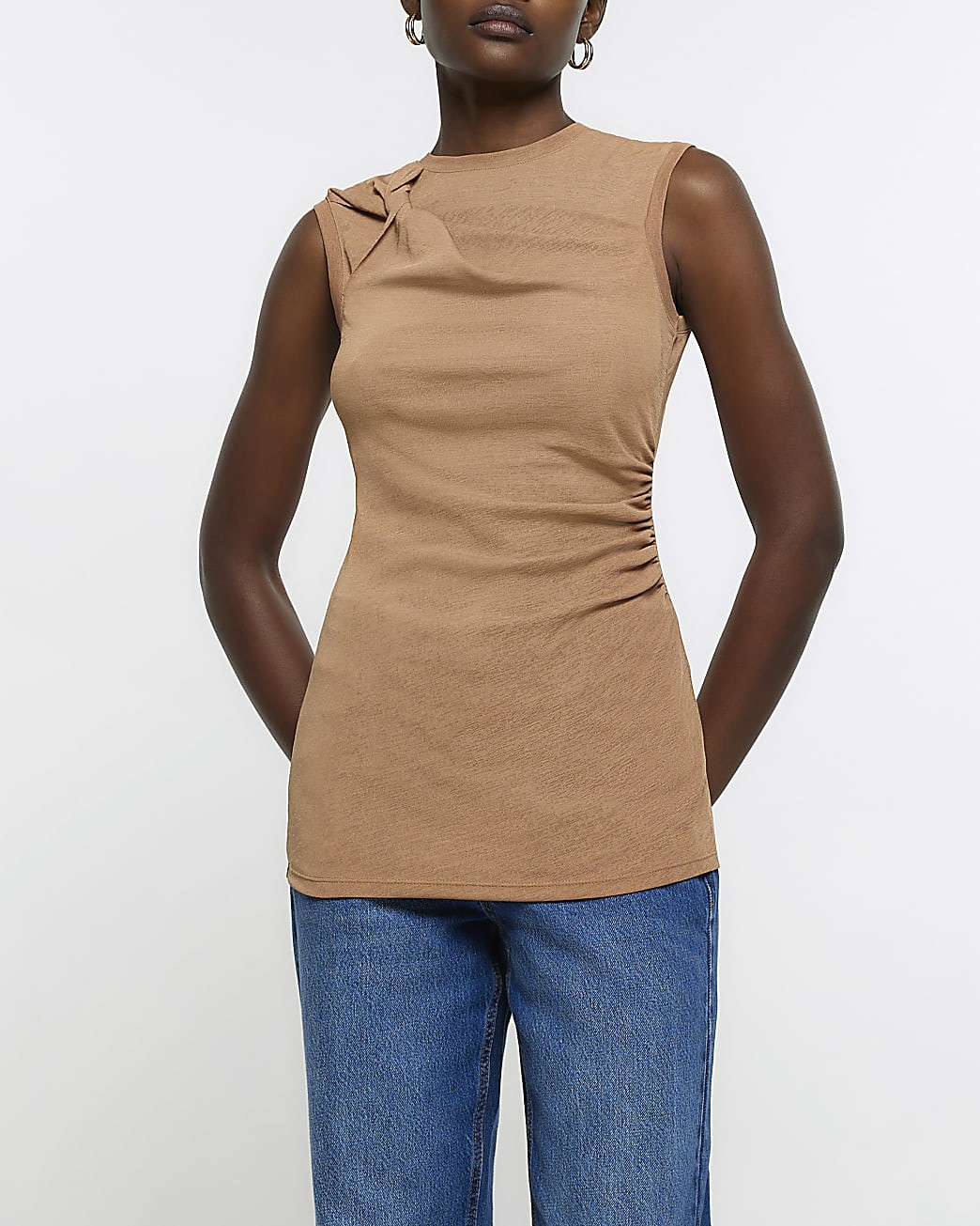 Brown twist tank top | River Island UK & IE