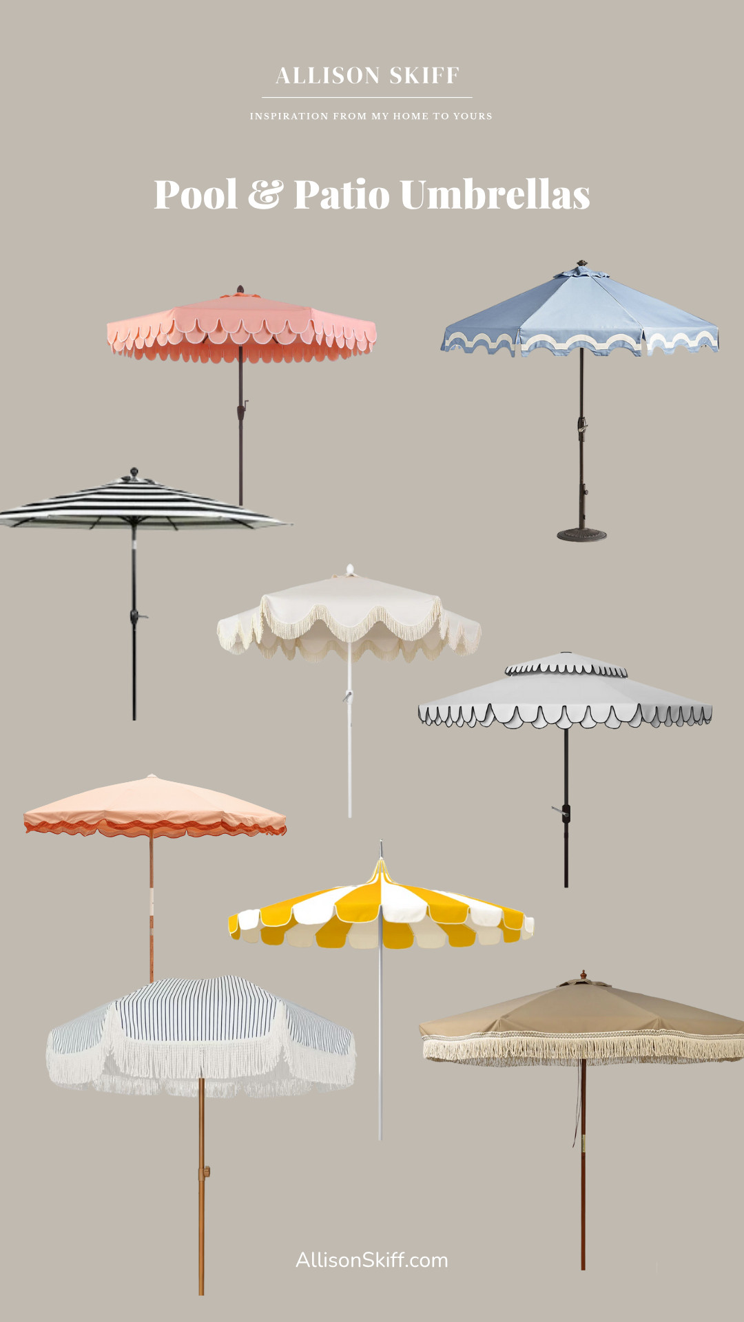 Pool umbrellas for your patio that are so pretty it's hard to choose just one! The scalloped umbrellas get me everytime although I love a good striped umbrella too!

#pool #poolumbrella #umbrella
#summerrefresh #poolpatio #patiodecor #outdoordecor #outdoorliving #summer  

 #LTKSummerEdit #LTKHome #LTKFindsUnder100