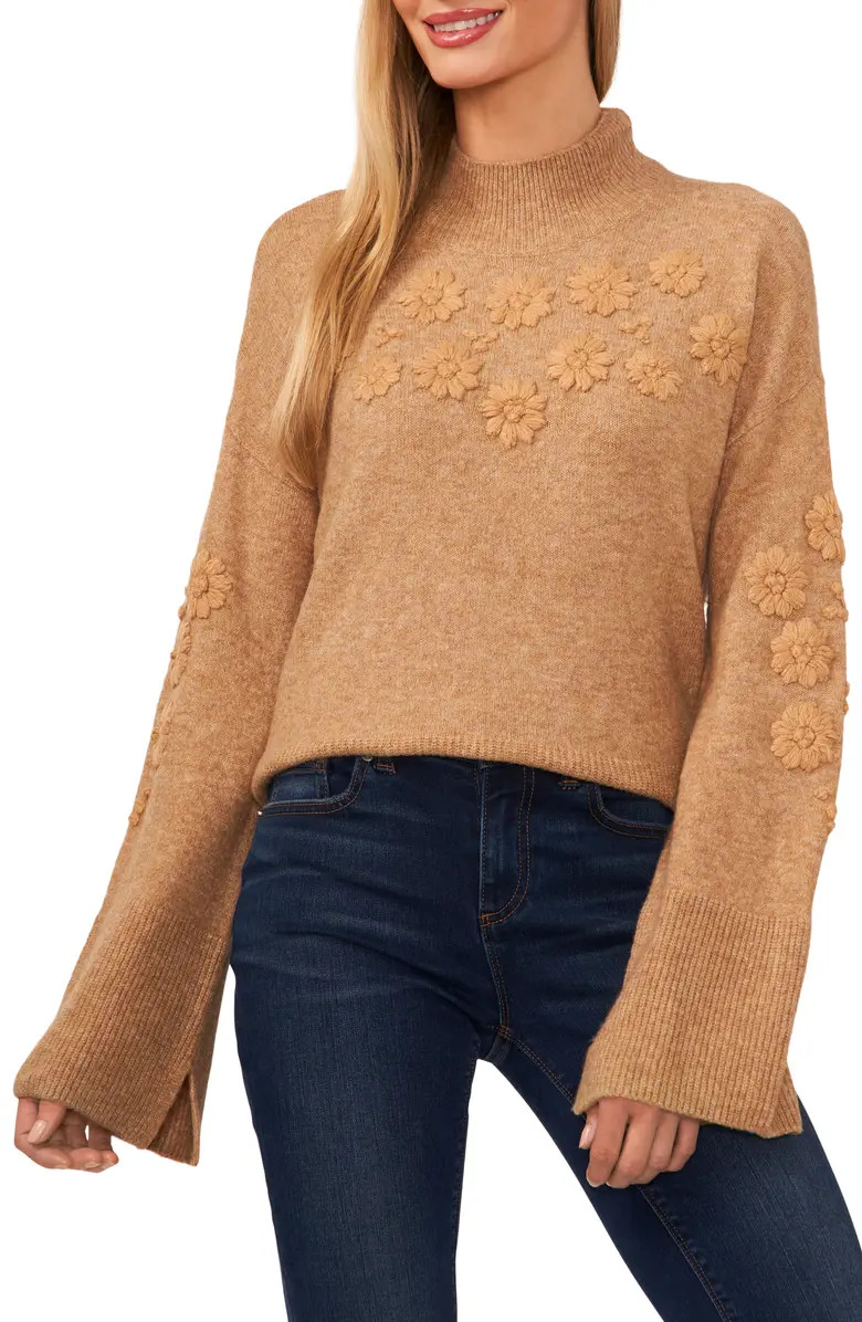 CeCe Floral Embroidered Mock Neck Sweater | Nordstrom | Nordstrom