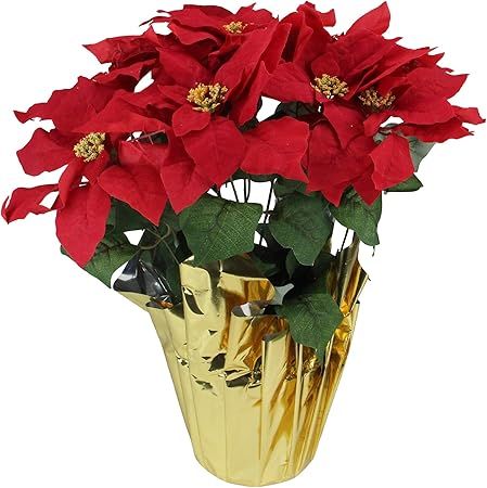 Northlight 21" Red Artificial Christmas Poinsettia with Gold Wrapped Pot | Amazon (US)