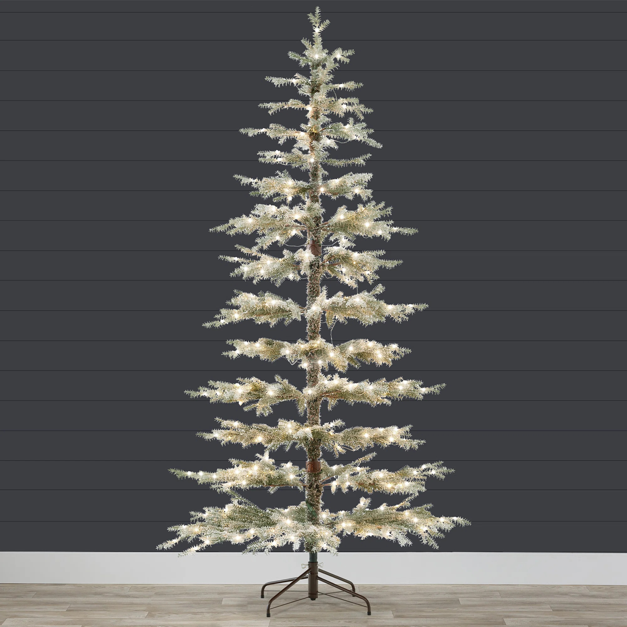 Pre-Lit Flocked Sparse Christmas Tree w/ 2-in-1 LEDs, Cordless Connection, Metal Stand | Wayfair North America
