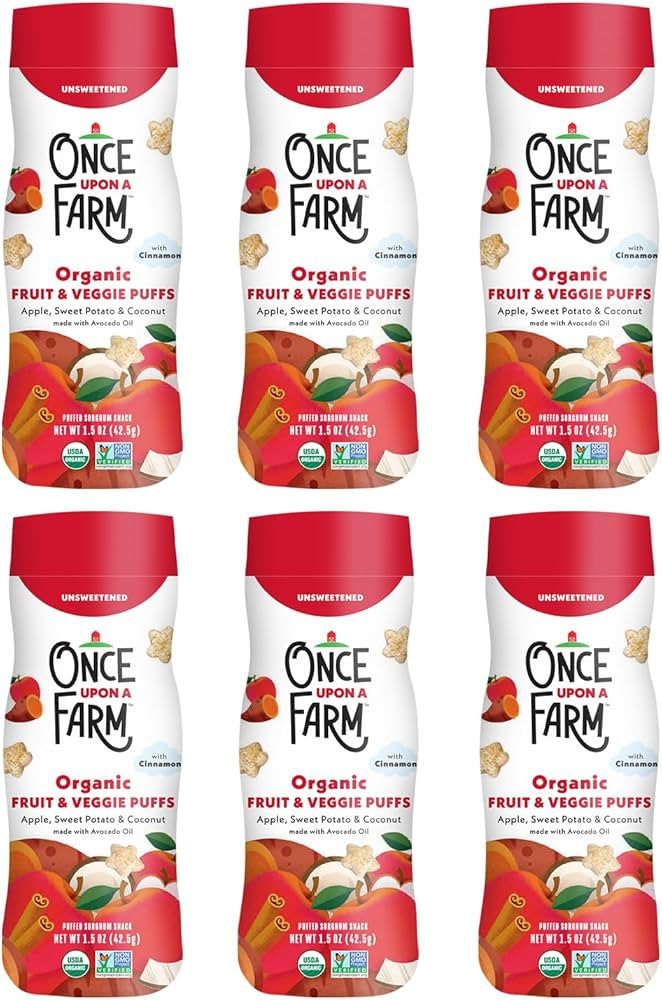 Once Upon A Farm Apple, Sweet Potato & Coconut Puffed Sorghum Snack, Fruit & Veggie Puffs, Non GM... | Amazon (US)