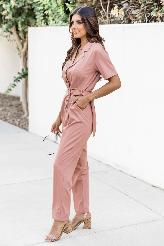 Better Than Basic Terracotta Collared Button Front Jumpsuit | Pink Lily