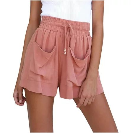 VBXOAE Womens Flowy Shorts Wide Leg Casual Drawstring Cotton Linen Shorts Summer Elastic High Waist  | Walmart (US)