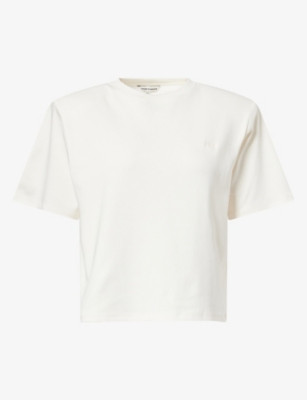Padded-Shoulder Logo-Embroidered Cotton T-Shirt | Selfridges