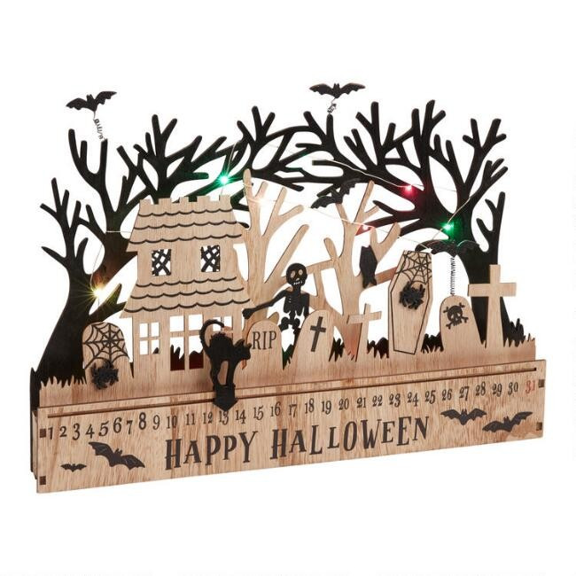 Wood Cemetery Scene Halloween Countdown LED Light Up Decor | World Market