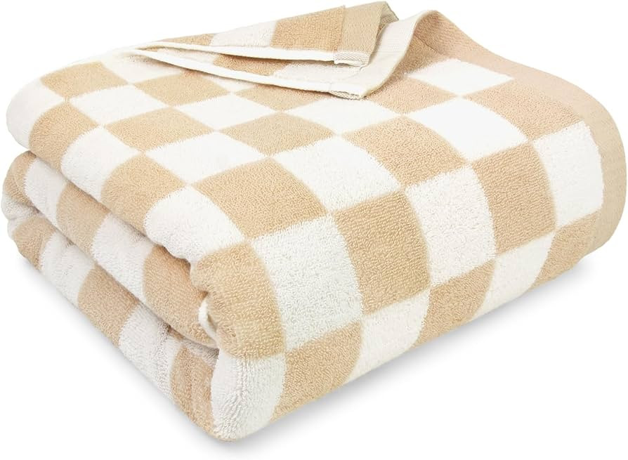 Jacquotha Checkered Beach Towel Oversized 35" x 70" (Sand) - Extra Large Quick Dry Cotton Pool To... | Amazon (US)