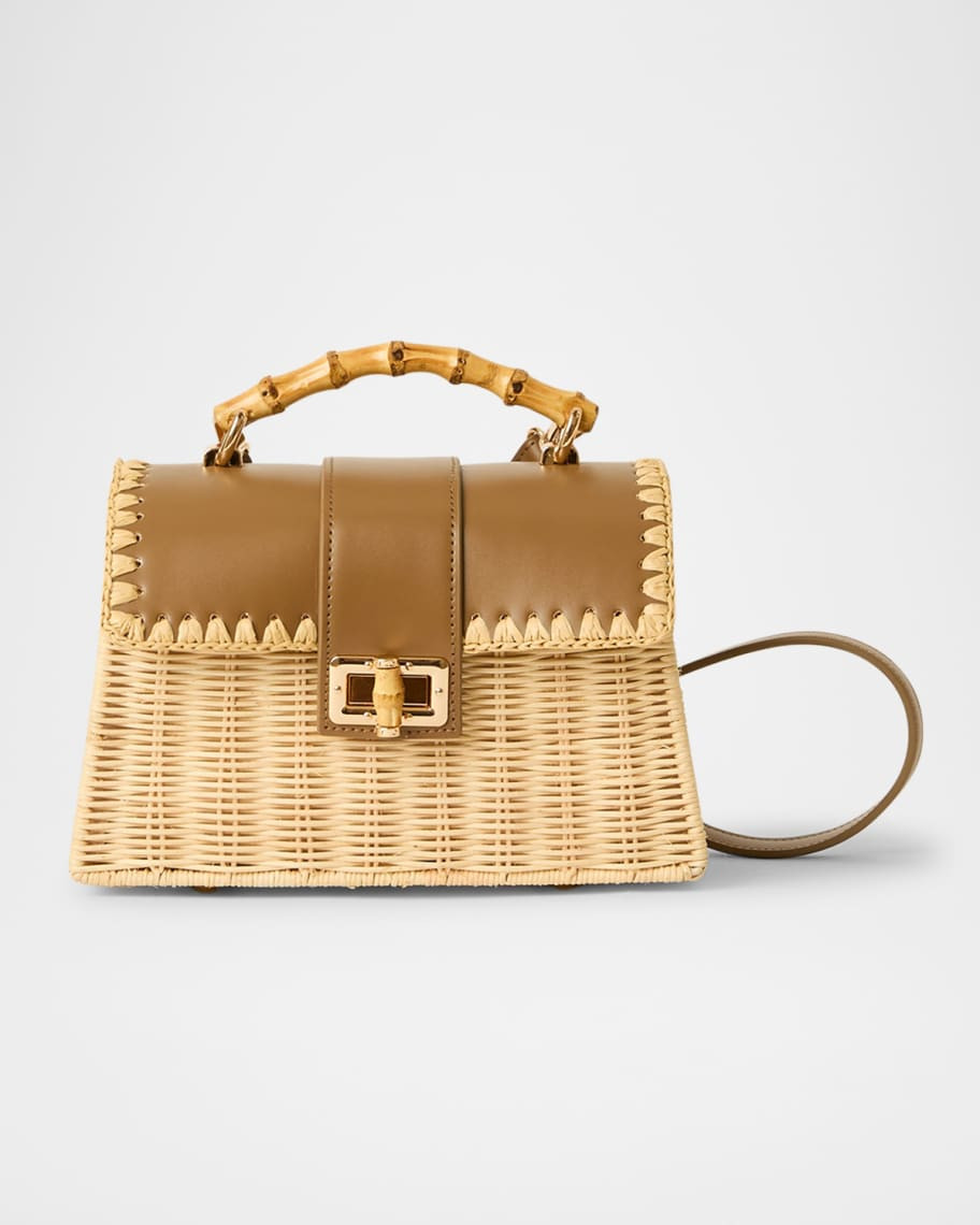 Debon Rattan & Leather Shoulder Bag | Neiman Marcus