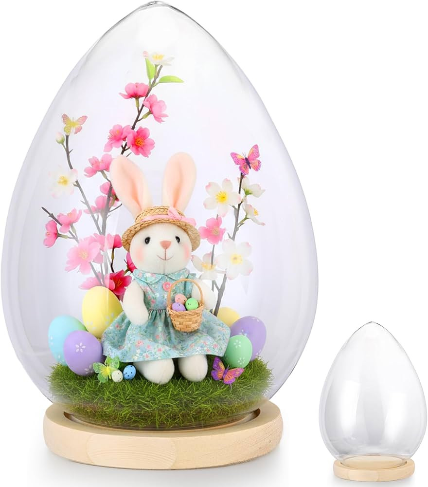 Easter Table Decor Egg Shaped Glass Display Dome Cloche DIY Easter Tabletop Centerpiece 6'' x 9''... | Amazon (US)