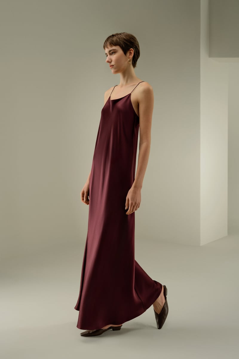 LILYSILK Women's Silk Satin Slip Dress | U-Neck Bias-Cut Minimalist Design | Pinot Noir | S | LILYSILK