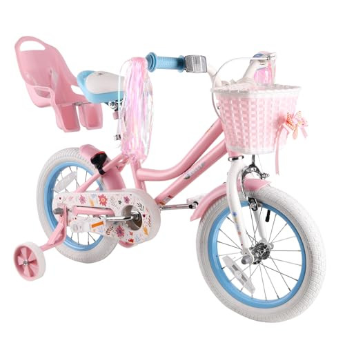 RULLY 14" Daisy Bike for Age 3 4 5 Year Old Toddlers and Girls,14" Kids Bike with Training Wheels & Basket, Retro Style in Pink | Amazon (US)