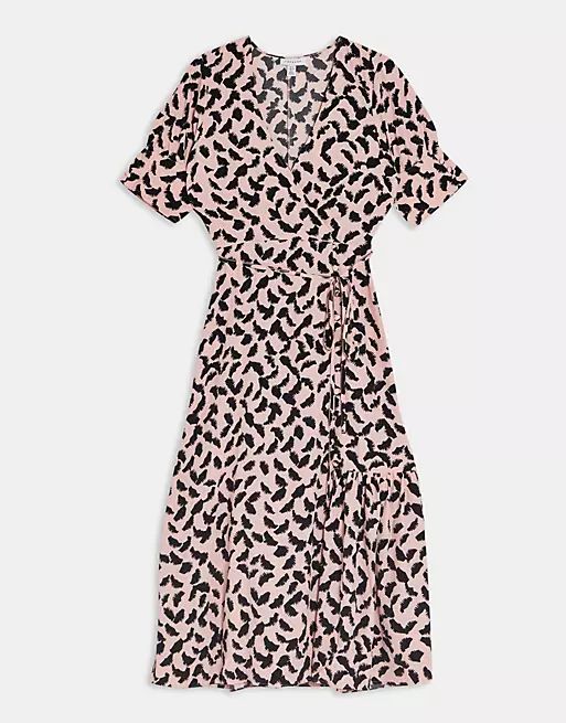 Topshop button down wrap midi dress in pink | ASOS (Global)