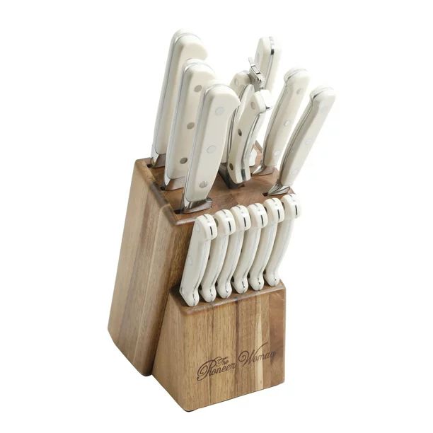 The Pioneer Woman Frontier Collection 14-Piece Cutlery Set with Wood Block, Linen - Walmart.com | Walmart (US)