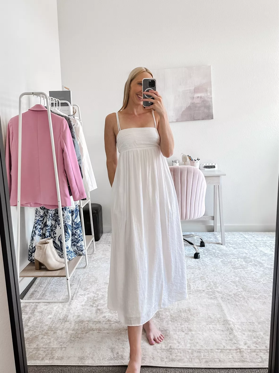 white midi dress casual Dresses 240cm / 94.5 inLength Ivory White Floral Midi Cotton