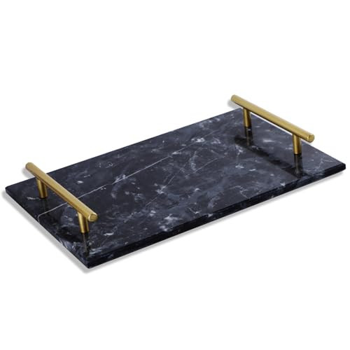 Marble Tray, Black Marble Tray with Golden Handle, Black Tray Decorative, Jewelry Tray, Perfume Tray, Bar/Perfume/Bathroom/Kitchen/Bedroom/Vanity Decorative Tray | Amazon (US)