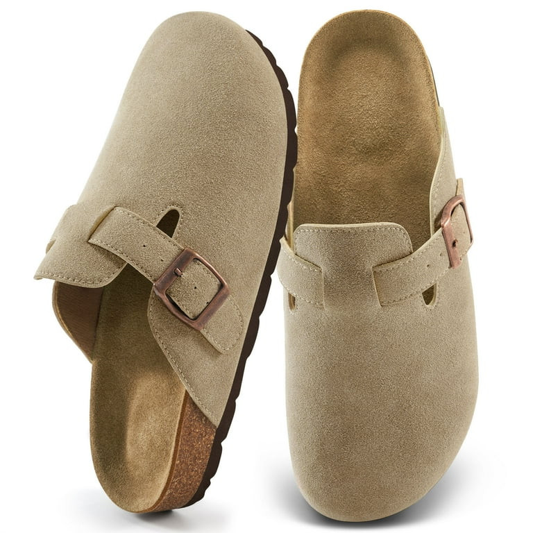 Ecetana Women's Suede Clogs & Mules Cork Footbed Slip On Leather Mules with Arch Support | Walmart (US)